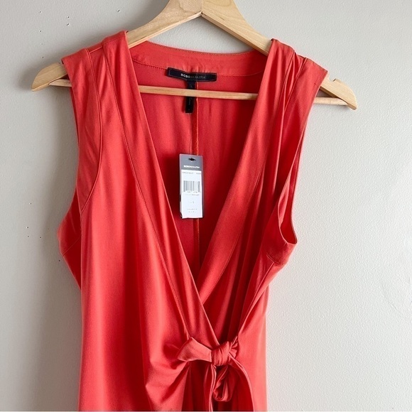 NWT BCBGMAXAZRIA • Faux Wrap Sleeveless Dress in Red Clay Orange, Size Small - Picture 3 of 12